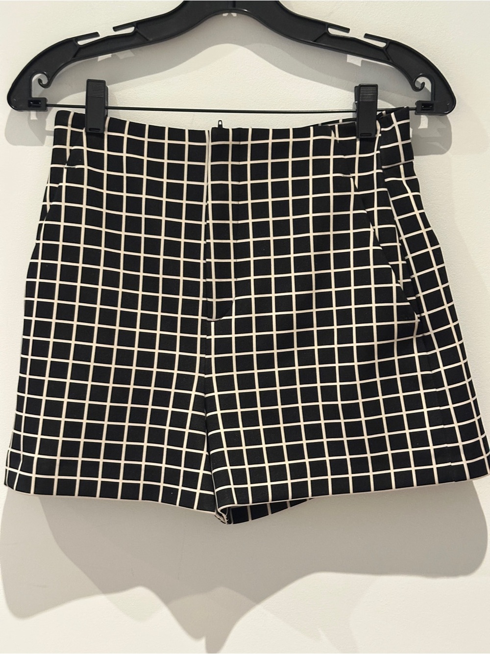 Zara Black and White High-Waist Grid Shorts